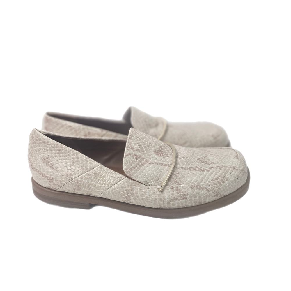 Franco Sarto Boca Bling Loafer Beige Snakeskin Print Gold Strap Sz 10